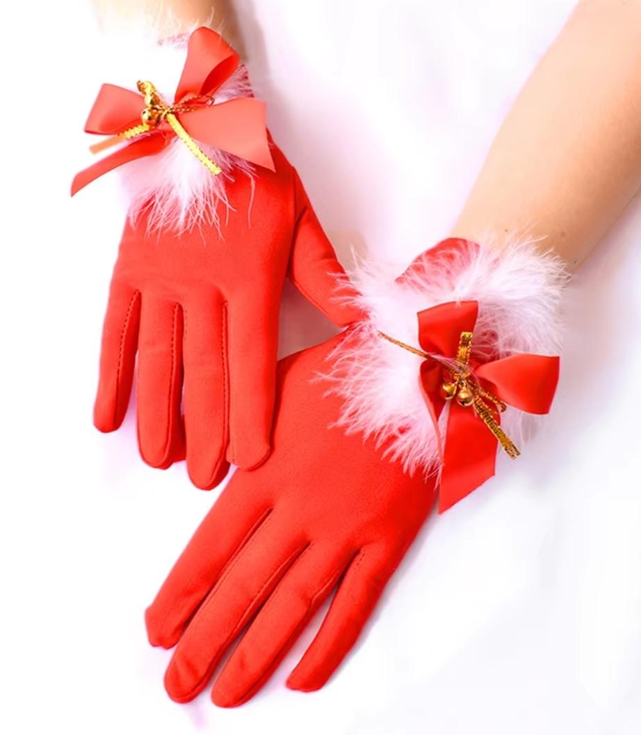 Новогодние перчатки с колокольчиками XS/S Красный Новогодние перчатки с колокольчиками XS/S Красный