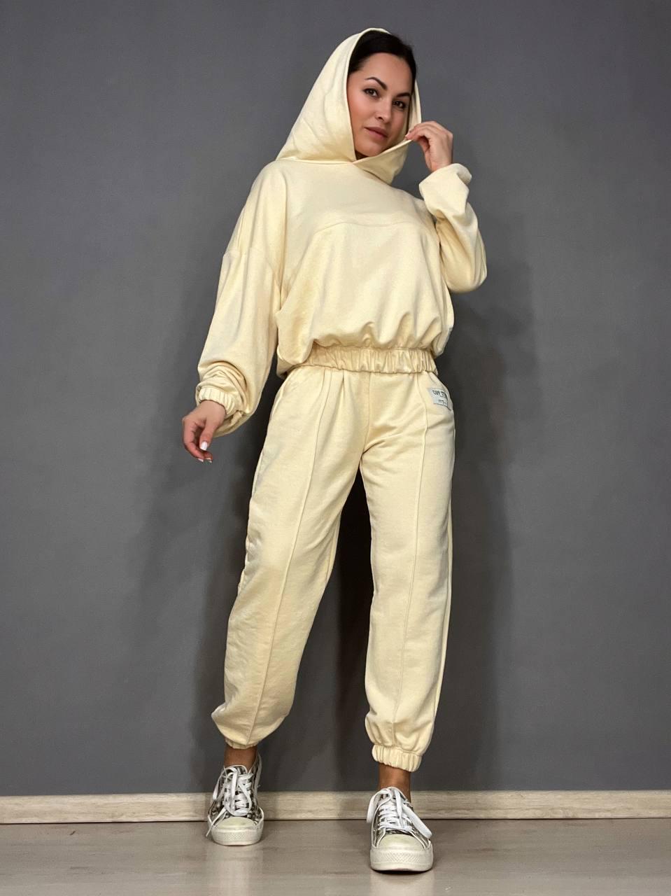 Костюм женский CAPPITONE 101181 худи с капюшоном и брюки джоггеры S Светло-бежевый (1497)