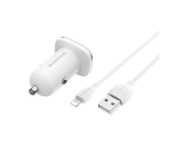 Зарядний пристрій автомобільний Borofone BZ12 2USB 2,4A кабель Lightning 2,4A White - фото 5 Зарядний пристрій автомобільний Borofone BZ12 2USB 2,4A кабель Lightning 2,4A White - фото 5