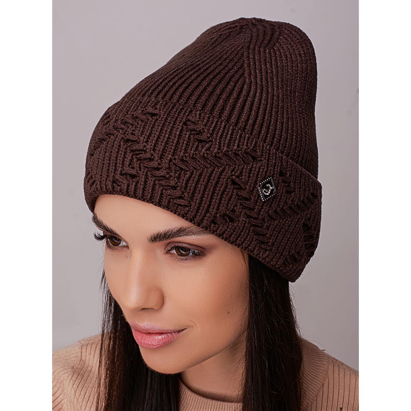 Шапка женский колпак без подкладки с узором на отвороте Leks Капри Шоколадный