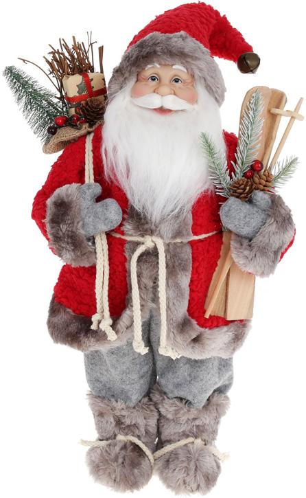 Мягкая игрушка Санта с Лыжами 20,5х13х46 см красный/Серым