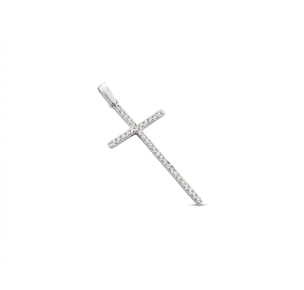 Кулон крест длинный серебряный Maxi Silver 9618 с фианитами (89618)