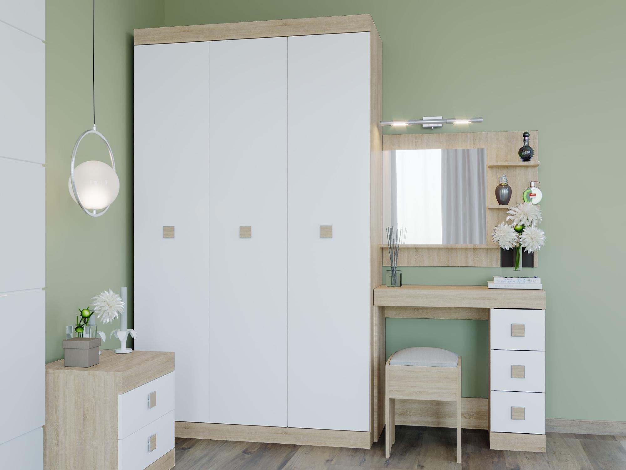 Спальня Эверест Соната Комплект 9 из ламинированной ДСП Дуб Сонома/Белый (02223)