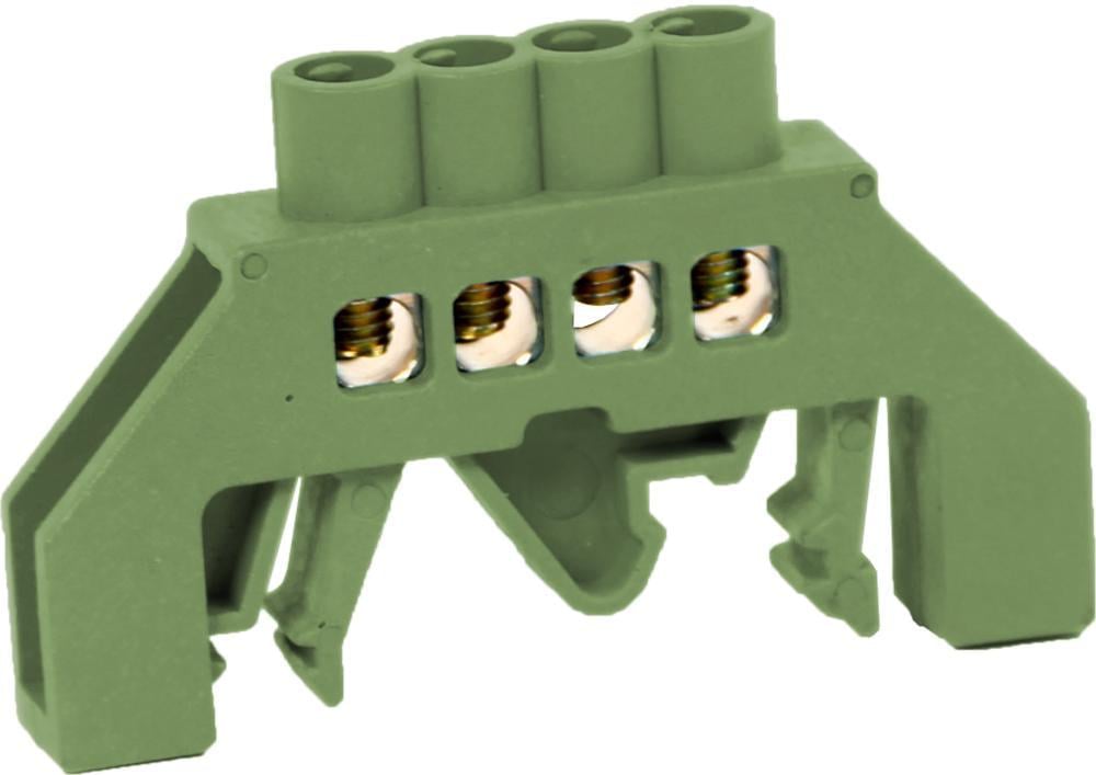 Шина нульова E.NEXT e.bsi.pro.2.4 4 отвори 6х9 мм мідь у корпусному ізоляторі універсальна Зелений (p0650018)