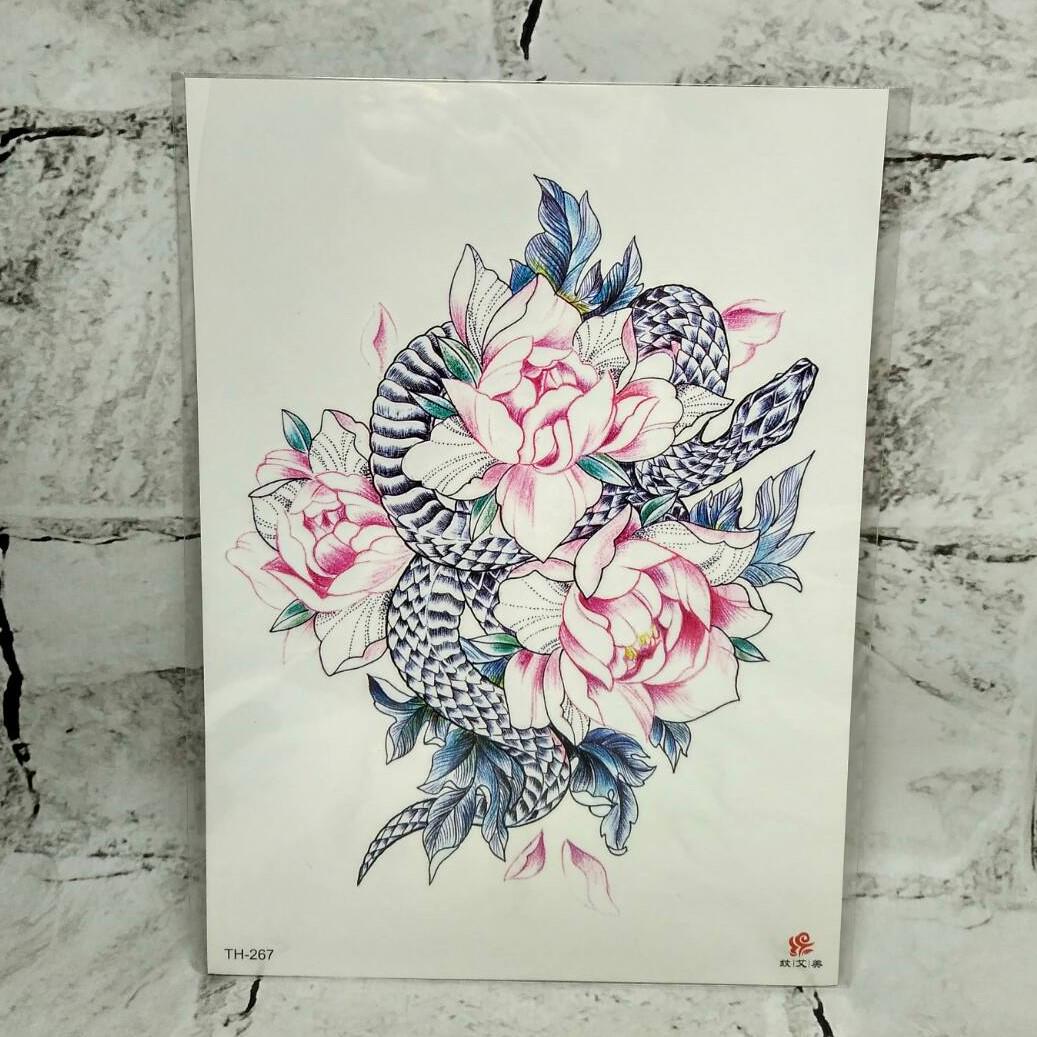 Временные тату Змея в цветах (TH-267)