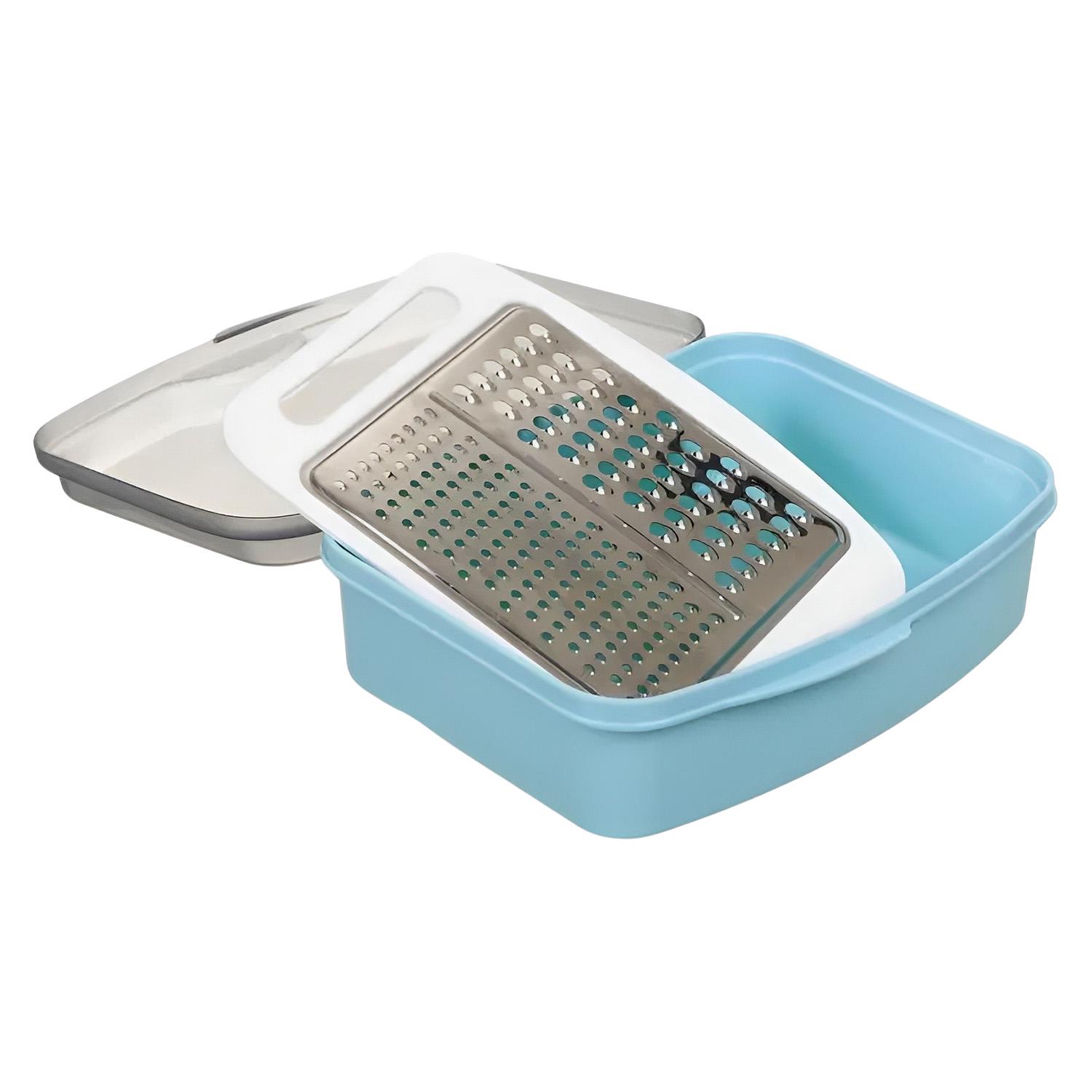 Тертка для кухні Gondol Plastic з контейнером та кришкою 21х17х7,5 см Блакитний (85315) - фото 9