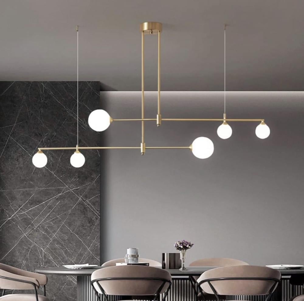 Світильник у видовженому корпусі та з 6 білими матовими плафонами Латунь (AOC 16/6)