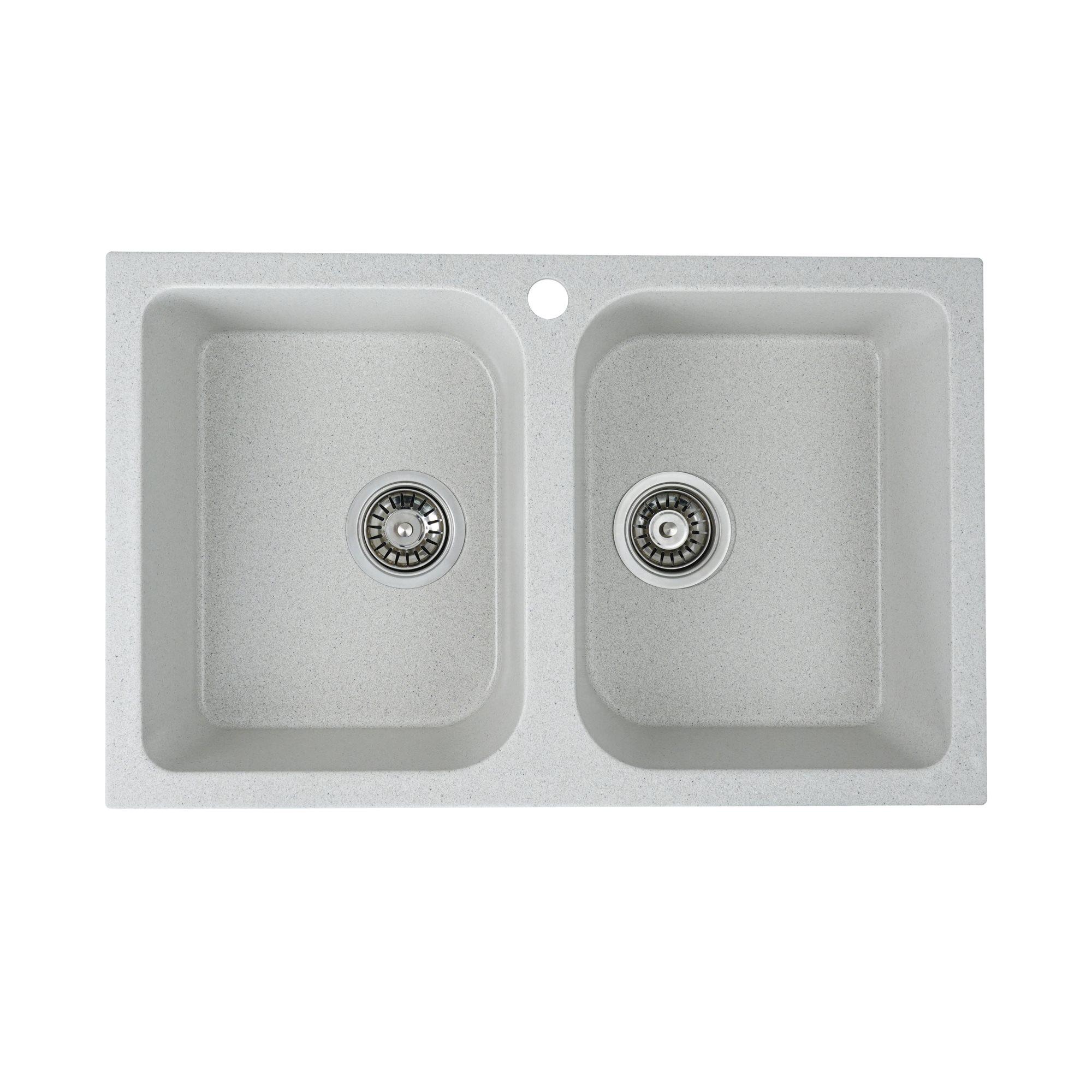 Мийка для кухні гранітна Platinum 7648W TWIN глянцева в крапку Білий Мийка для кухні гранітна Platinum 7648W TWIN глянцева в крапку Білий