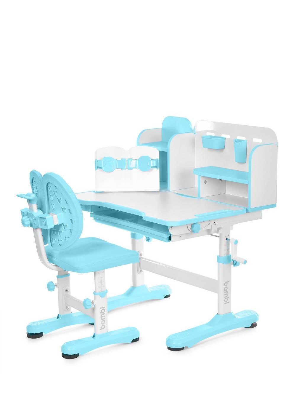 Парта с надстройкой и полкой высота регулируется Bambi Бело-голубой M (4804-4) Парта с надстройкой и полкой высота регулируется Bambi Бело-голубой M (4804-4)