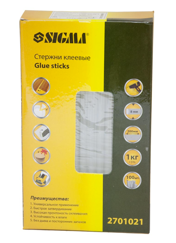 Стрижні клейові Sigma Ø8x200 мм 100 шт. 1 кг Прозорий (2701021) - фото 1