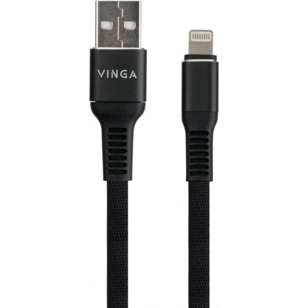 Кабель Vinga USB 2.0 AM to Lightning 1 м flat nylon Black Vinga (VCPDCLFNB1BK) - фото 2