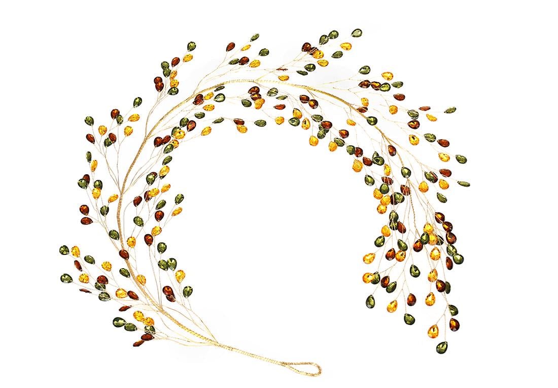 Декоративная гирлянда с кристаллами 133 см Янтарь коричневый/Зеленый с золотом (CR8-499)