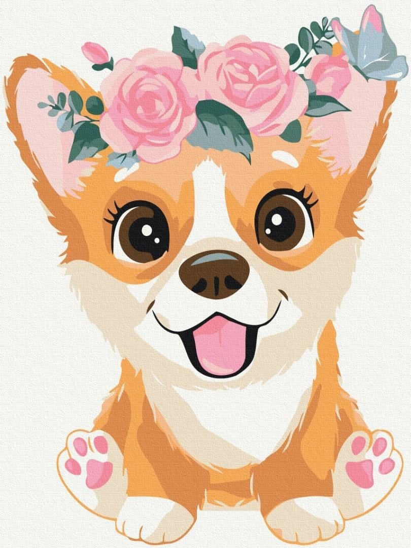 Картина за номерами Brushme Корги KBS7097 у віночку полотно на підрамнику 30х40 см (2301936623)