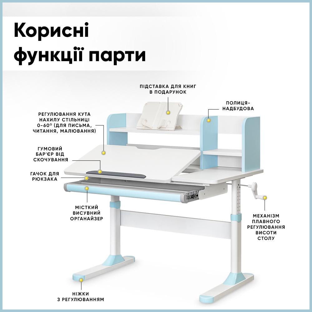 Парта трансформер шкільна Evo-kids TH-330 W/Z ергономічна Блакитний - фото 11 Парта трансформер шкільна Evo-kids TH-330 W/Z ергономічна Блакитний - фото 11