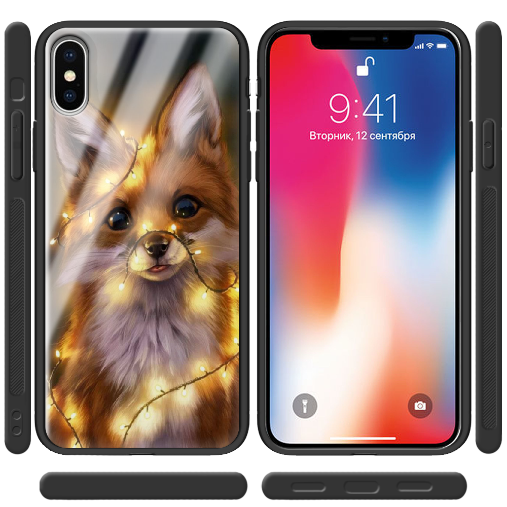 Чохол Boxface iPhone X Різдвяна Лисичка Чорний силікон зі склом (32139-up2399-37734) - фото 2