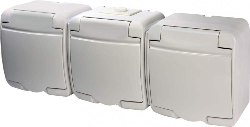 Розетка зовнішня потрійна ETI RHE-3s із заземленням/кришкою IP54 Білий (4668023)