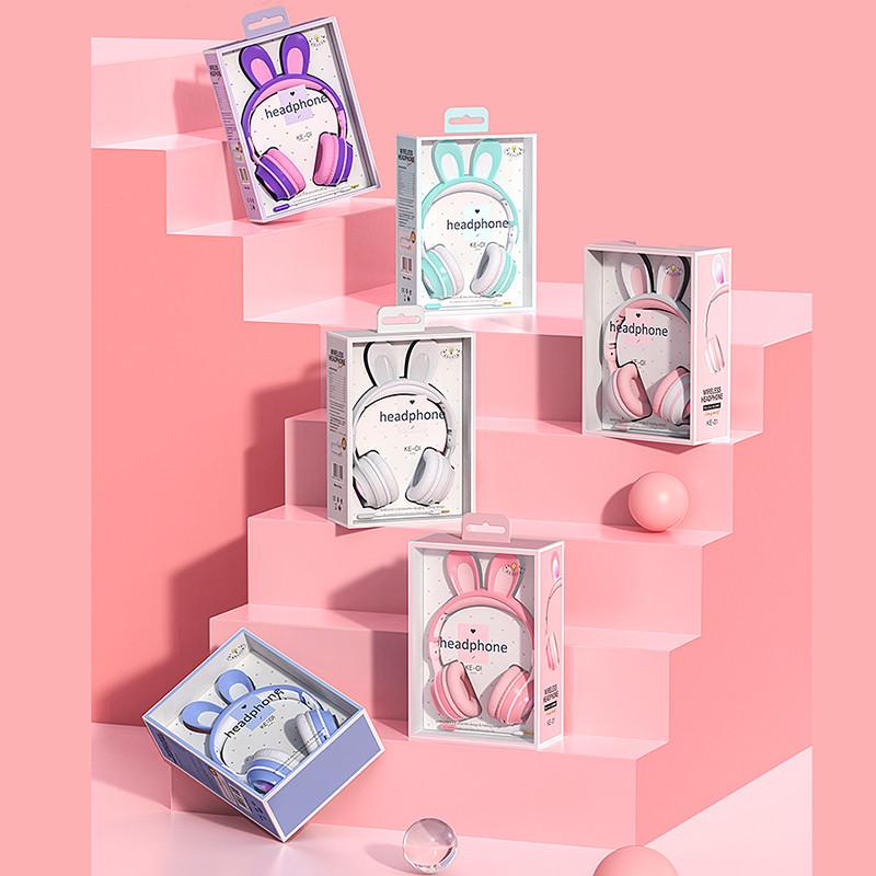 Наушники беспроводные Bluetooth KE-01 с ушками кролика Фиолетовый (26389226) - фото 7