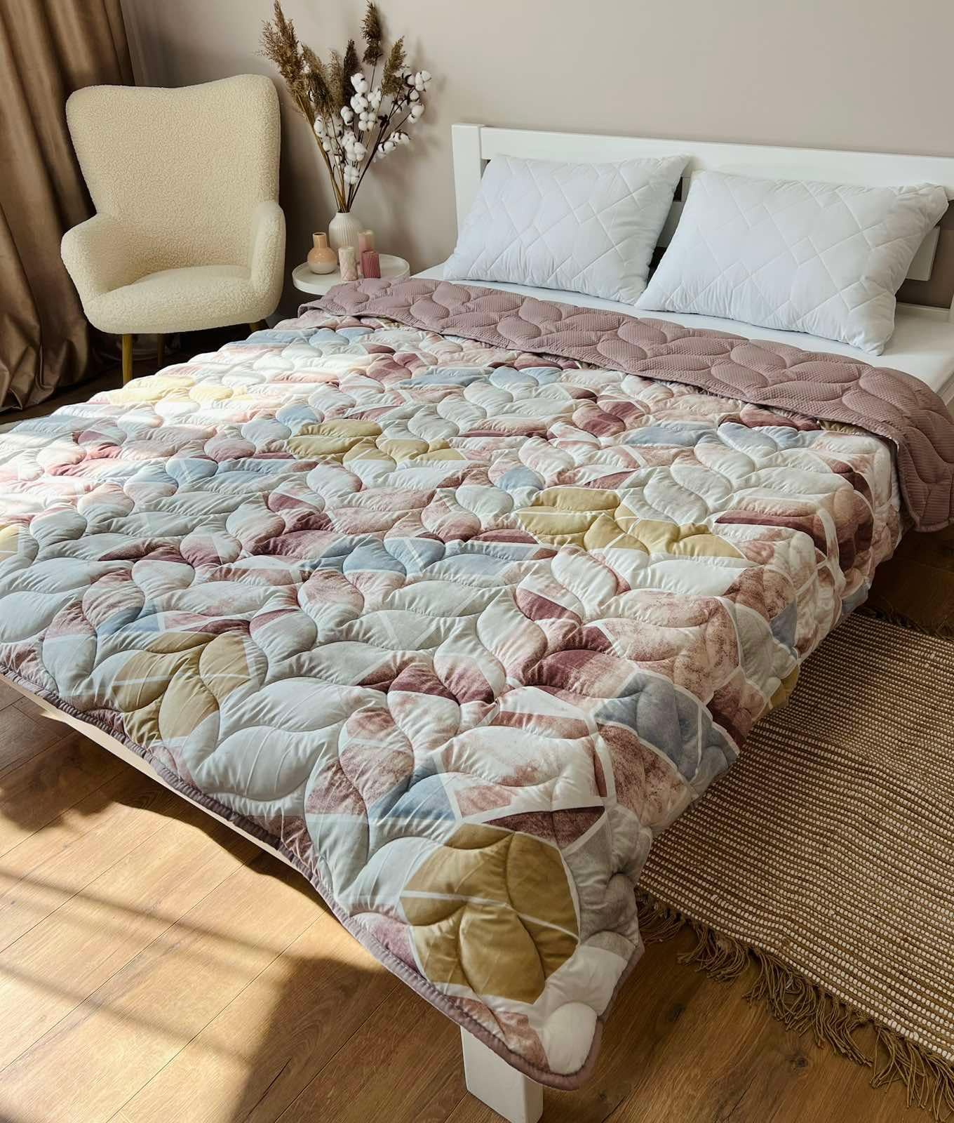 Одеяло летнее двустороннее сатин и жата микрофибра евро 200x220 см Белый (26526997)