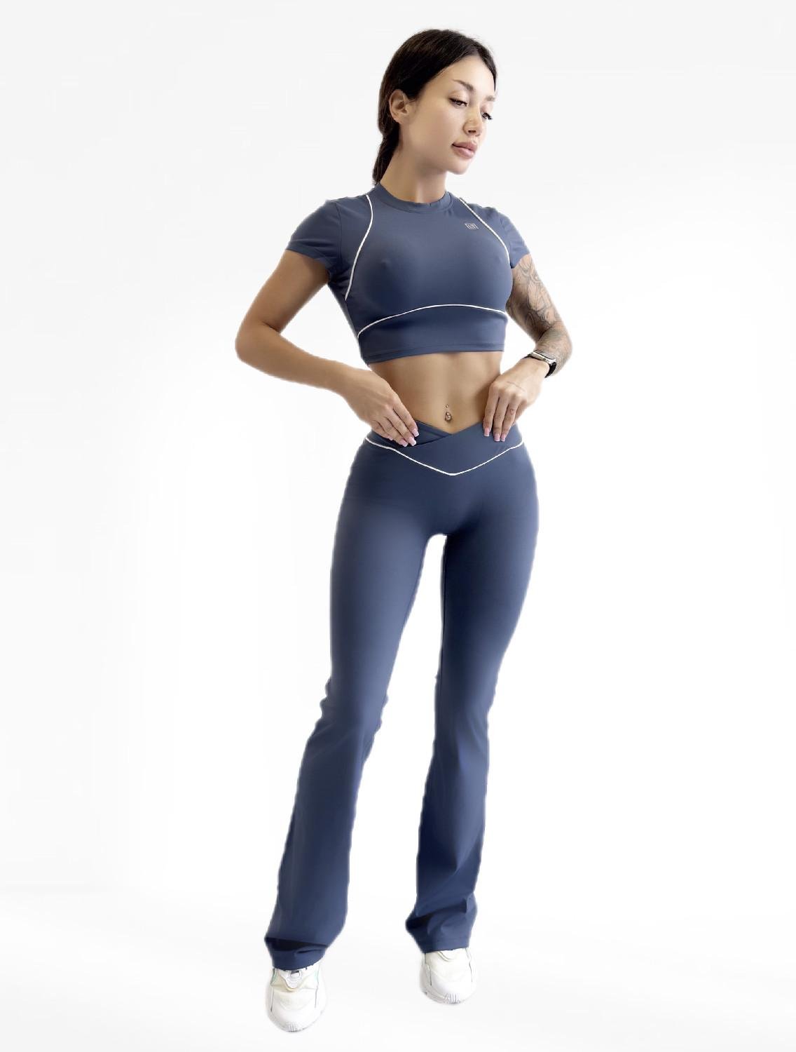 Костюм для фитнеса женский LILAFIT лосины пуш ап клеш/топ S Темно-синий (LFS000138)