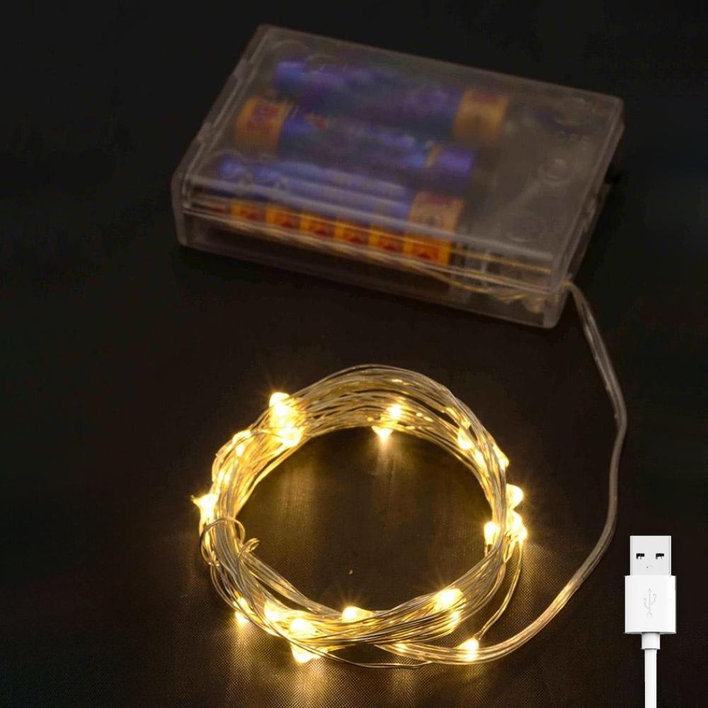 Гирлянда Роса на батарейках и USB 10 м статический режим 100LED IP44 теплый белый