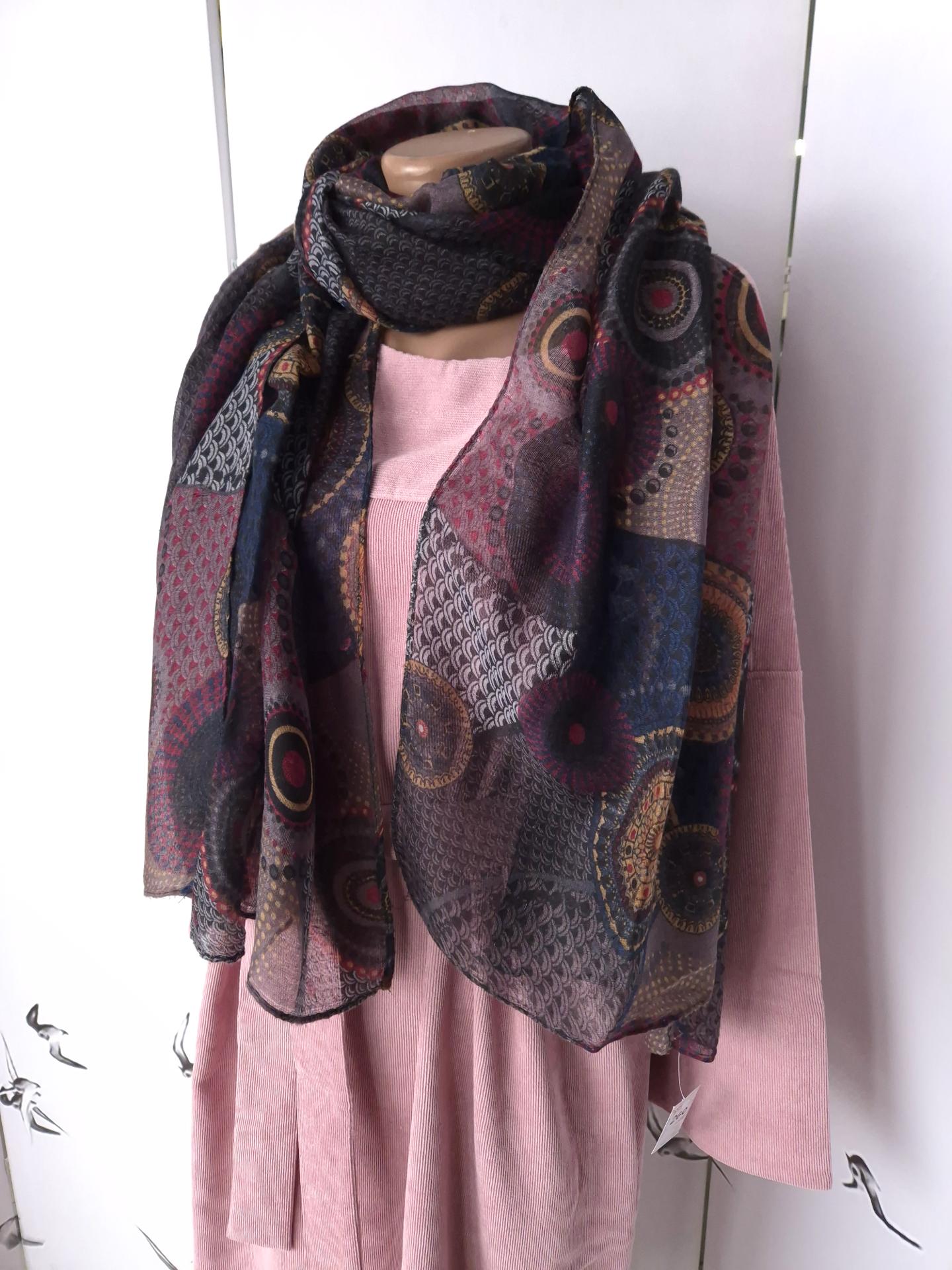 Шарф-палантин жіночий в геометричний принт весна-осінь 180х87 см Бордовий (15110) - фото 5