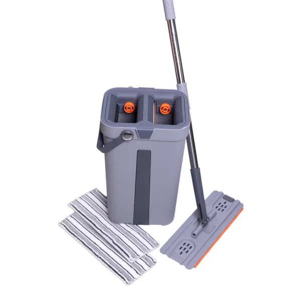 Комплект для уборки швабра плоская и ведро с 2 отсеками с отжимом Серый (HP-35015-20) - фото 2 Комплект для уборки швабра плоская и ведро с 2 отсеками с отжимом Серый (HP-35015-20) - фото 2