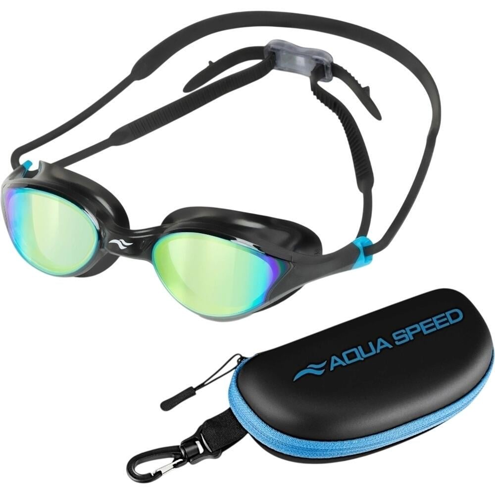 Очки для плавания с чехлом Aqua Speed ​​VORTEX MIRROR+CASE Черно-голубой (230-07)