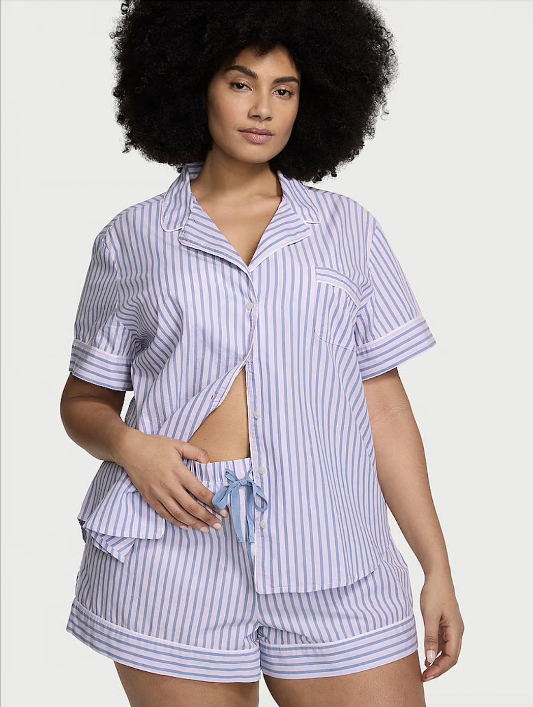 Пижама хлопковая Victoria's Secret рубашка/шорты M Фиолетовый (83296369)