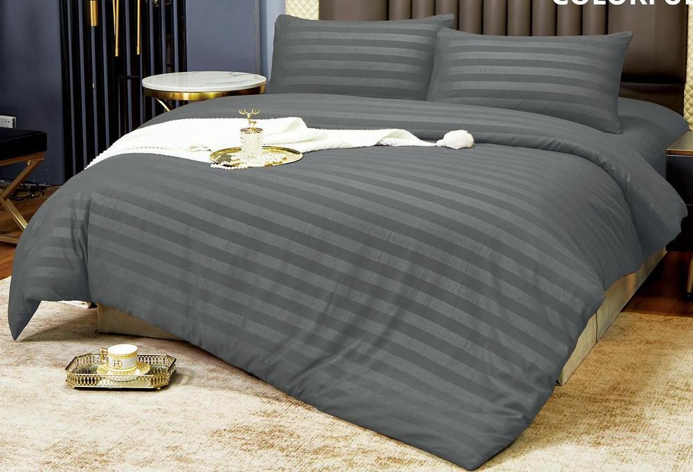 Комплект постельного белья Cotton home Colorful home с простыней на резинке сатин страйп евро UT-24-4-20-6 Графитовый (DR012827)