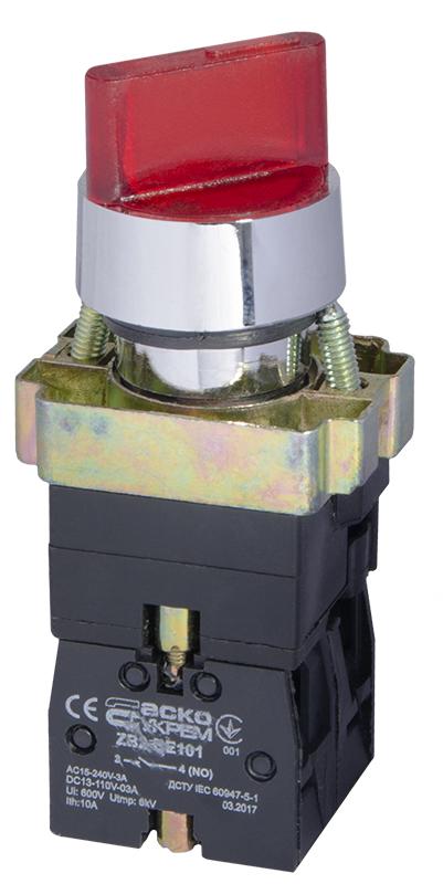 Переключатель IO АСКО-Укрем XB2-BK2465 1NO+1NC 22 мм LED 220V 2 положения Красный (A0140010067)