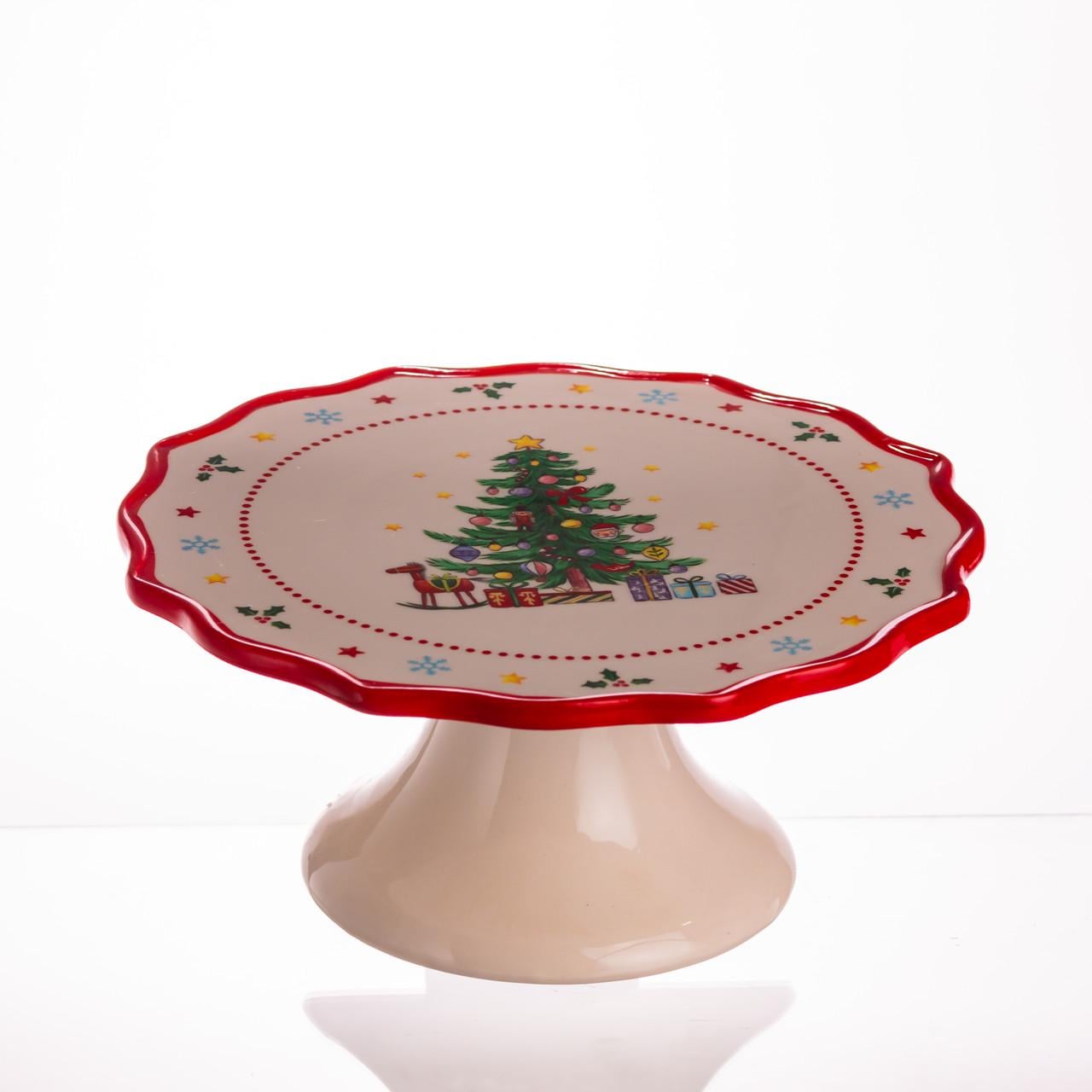 Тортовщица фарфоровая на ножке New Year 21 см (CR-1-6)