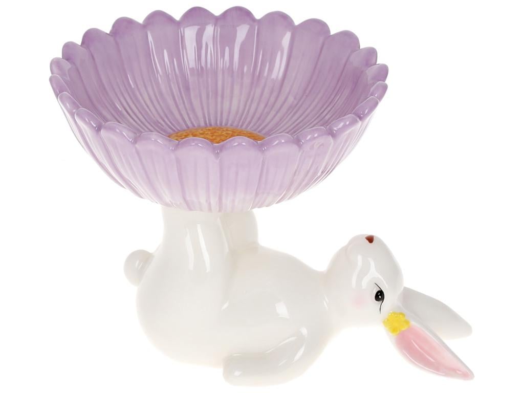 Фруктовница керамическая Кролик с цветком 20 см Лаванда (BDI-733-578)