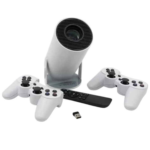 Проектор M300 MAX/HY300 Android 11+ карта microSD 64gb с двумя джойстиками/пультом Bluetooth и Wi-Fi 19х10 см Белый (124-14-16969)