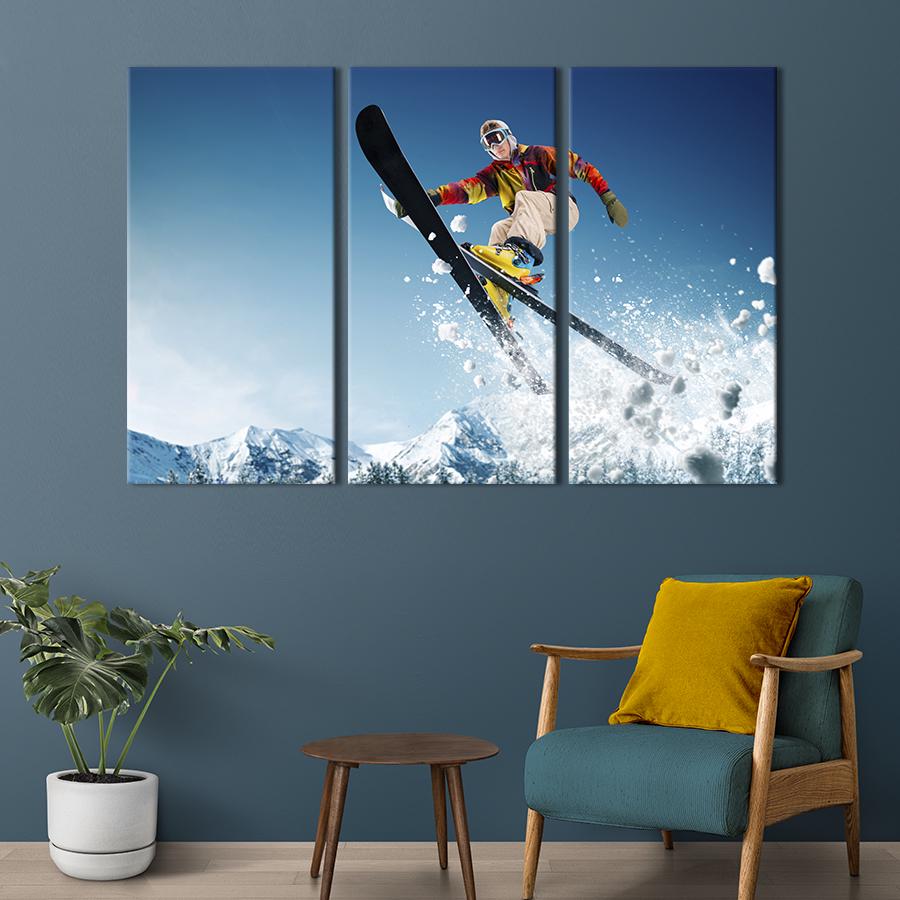 Модульная картина триптих Удивительный прыжок на лыжах 128x81 см (493-31)