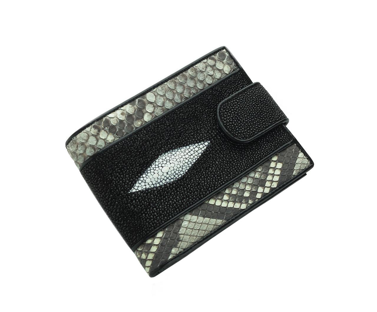 Кошелек из кожи морского ската и питона Ekzotic Leather с хлястиком (stw136)