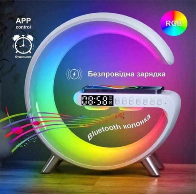 Світильник бездротовий з зарядним пристроєм з RGB Light/Alarm Clock/Desk Lamp 15W Чорний - фото 4