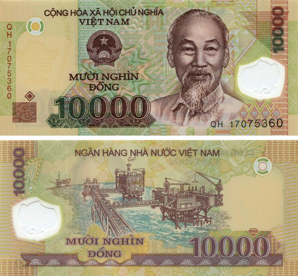 Коллекционная банкнота Вьетнам 10000 донг 2008 Полимер UNC P119с (Б11171)