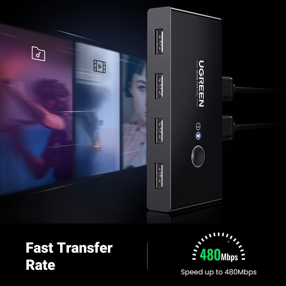Комутатор USB кабелів UGREEN US216 2 In 4 Out USB 2,0 Sharing Switch Box Black (30767) - фото 3 Комутатор USB кабелів UGREEN US216 2 In 4 Out USB 2,0 Sharing Switch Box Black (30767) - фото 3