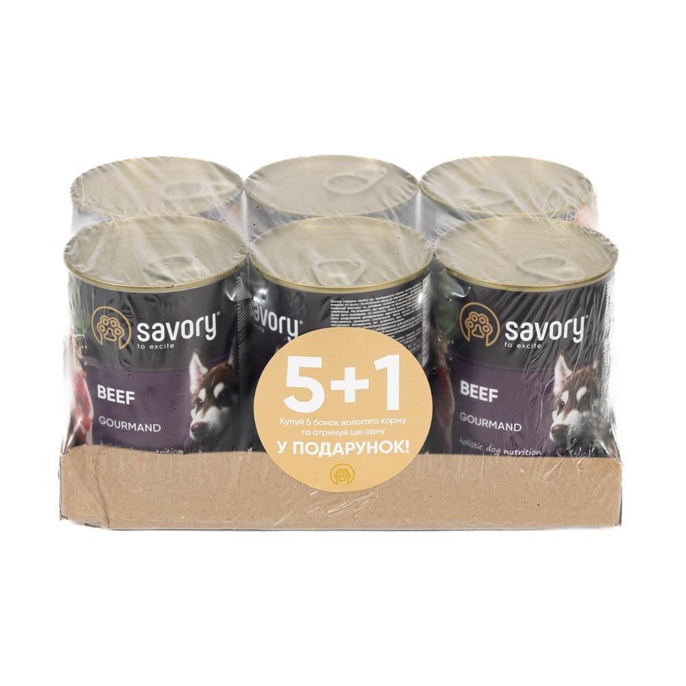 Набір кормів вологих для дорослих собак всіх порід Savory Dog Gourmand Beef 5+1 паштет з яловичиною 400 г (SZ1111204050)