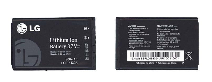 Аккумулятор для смартфона Ориг, LG LGIP-430A KP108, KM330 3,7V 900 mAh 3,33 Wh Silver