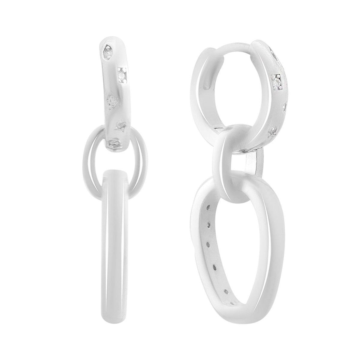 Сережки срібні з об’ємними ланками та вставками з фіанітів