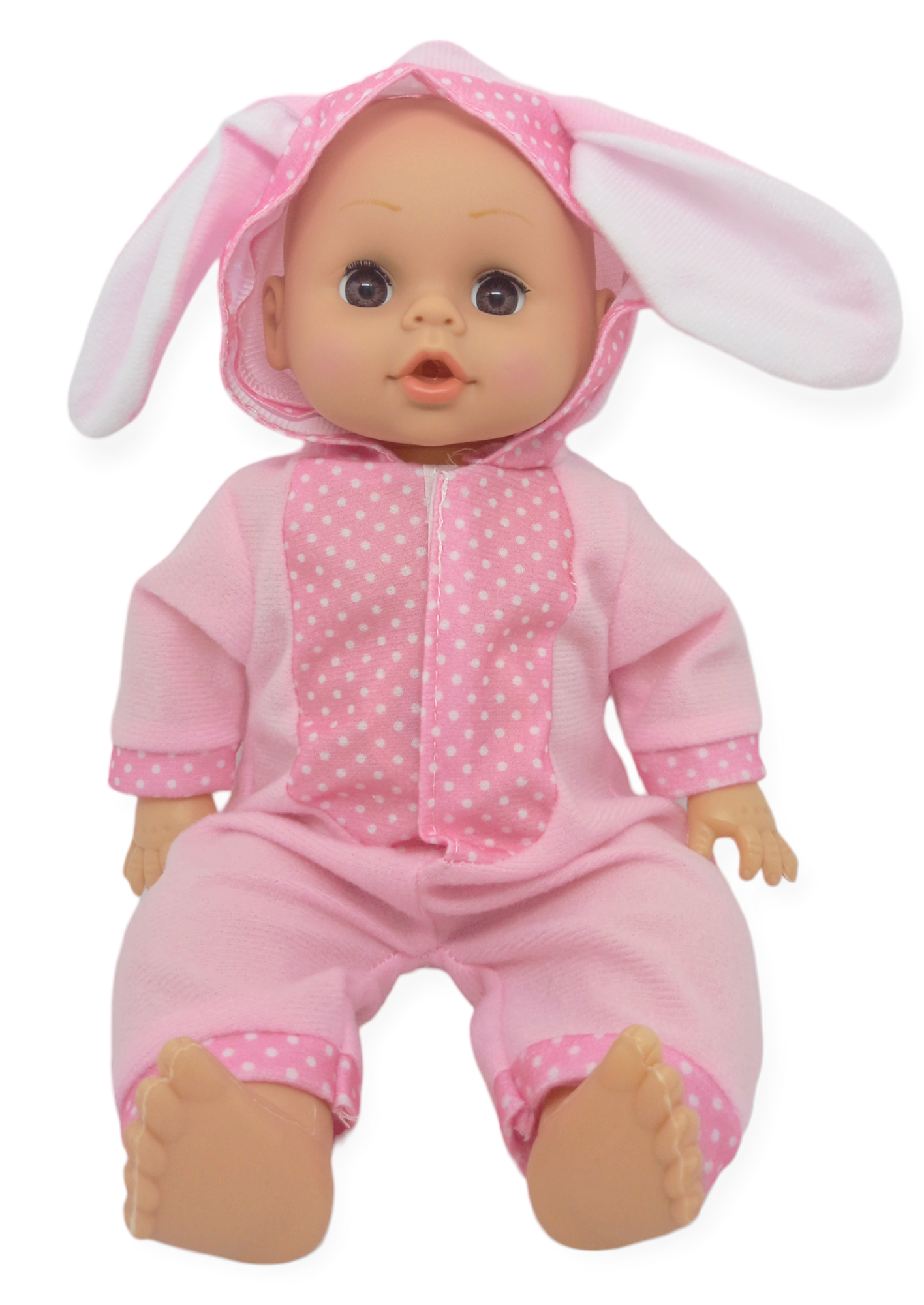 Пупс кукла Little baby с бутылочкой в костюме зайчика 29,5 см