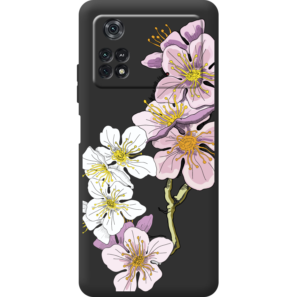 Чехол BoxFace Poco M4 Pro 4G Cherry Blossom Черный силикон (44475-cc4-44485)