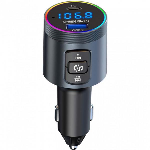 FM-трансмиттер Автомобильный Aspiring Wave 12 48W PD LED/Bluetooth/microSD/QC3,0 Type-C 30W Black (TC-WA12)