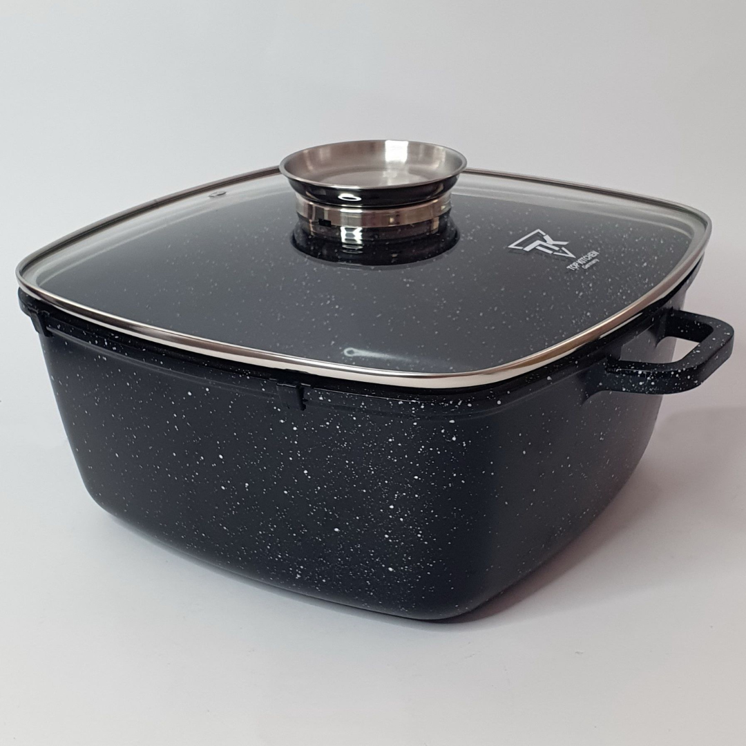 Кастрюля-казан квадратная со стеклянной крышкой Top Kitchen с антипригарным мраморным покрытием 45 л Черный (TK00055-Black)