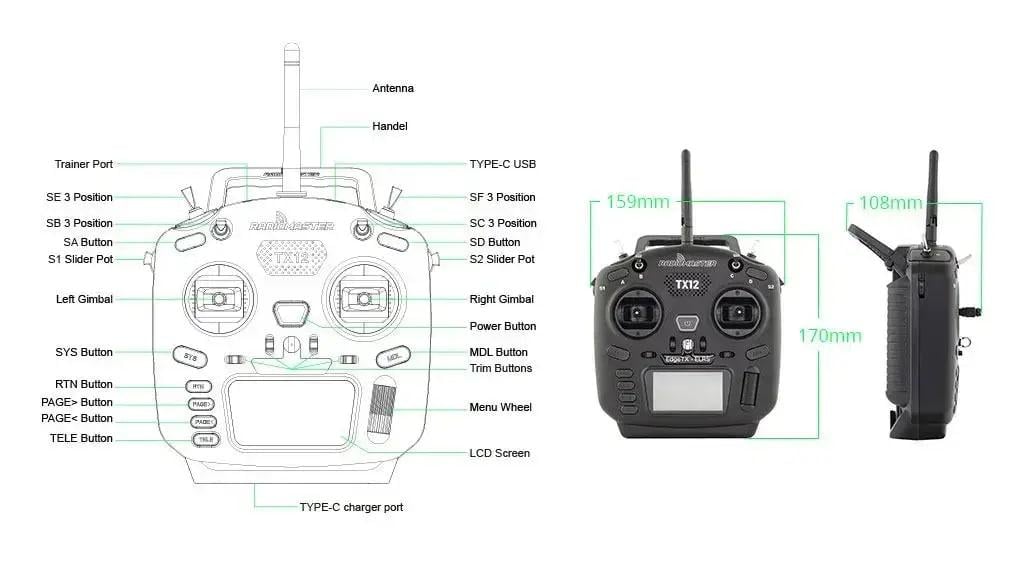 Пульт дистанционного управления RadioMaster T X12 Mkii ELRS M2 для квадрокоптеров (15121489) - фото 6