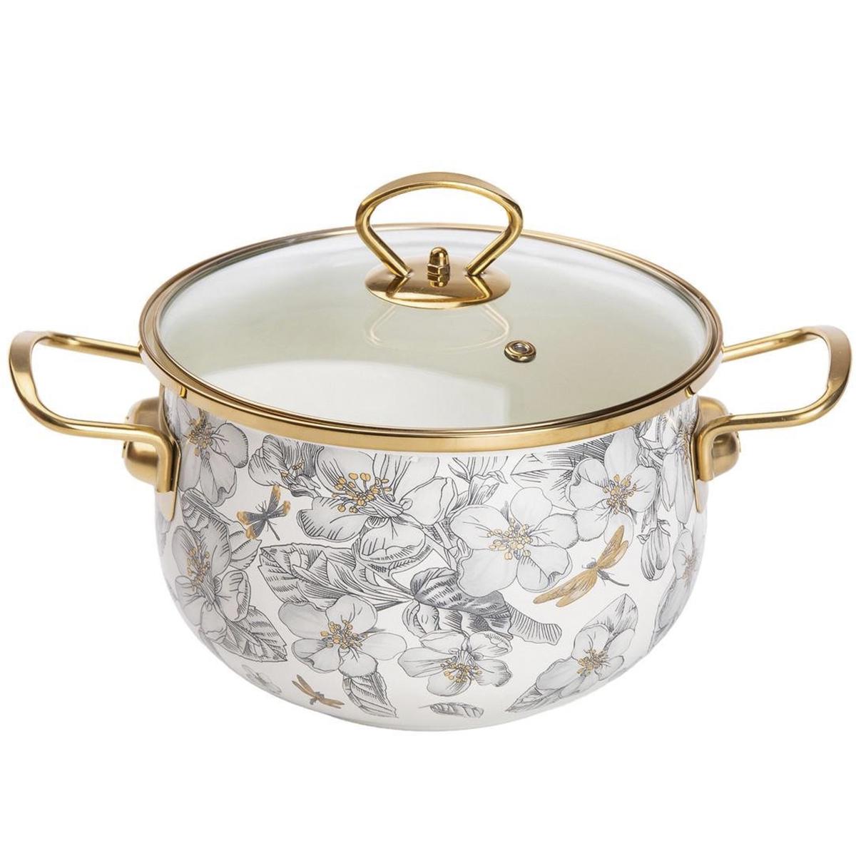 Кастрюля эмалированная Flowers со стеклянной крышкой 3,5 л (HP-2-106)