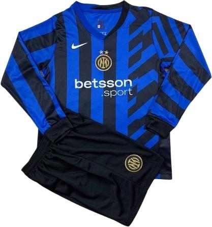Футбольная форма с длинным рукавом детская Интер 2024-2025 домашняя 125-135 см Сине-черный (F0155)