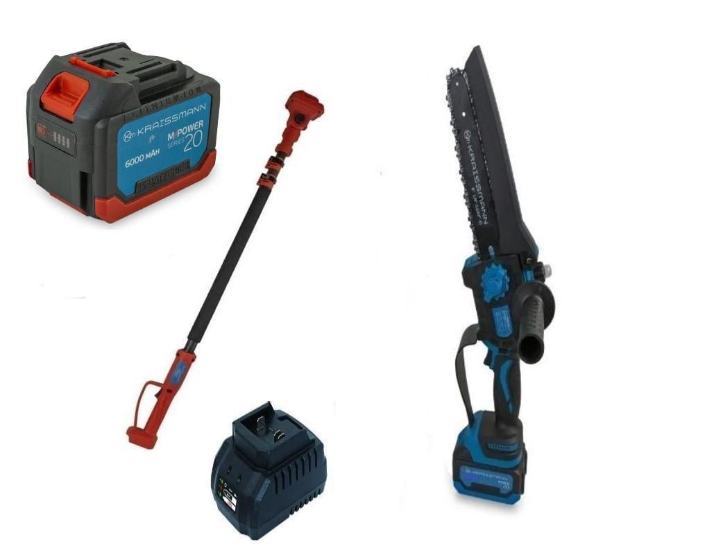 Пила цепная мини аккумуляторная KRAISSMANN 2033 AKS-BL 20 удлинитель VS'2500 1,6-2,5/1 аккумулятор 6 Ач/зарядное устройство (25004637)