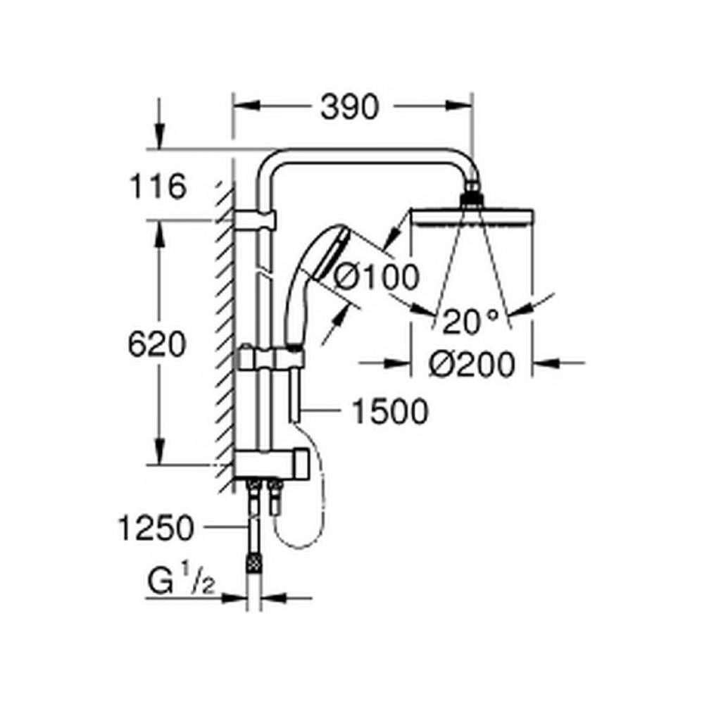 Верхний душ с кронштейном Grohe TEMPESTA SYSTEM 200 27389002 и ручной лейкой Хром (111269) - фото 2